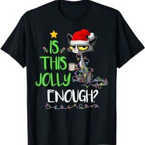 Is This Jolly Enough Black Cat Merry Christmas Tree Lights T-Shirt 81